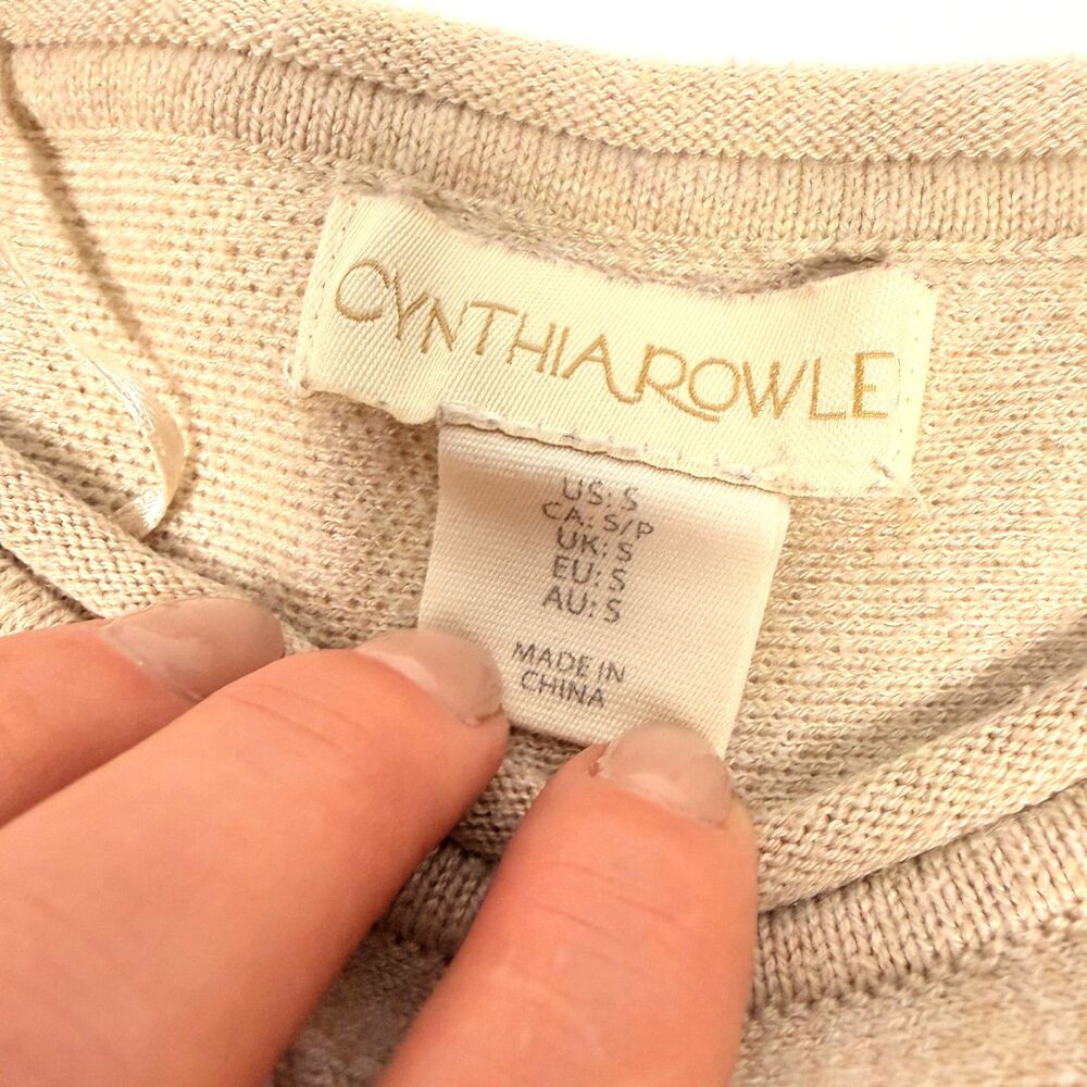 Cynthia Rowley Beige White Plaid Check‎ Oversized Knit Crewneck Sweater Neutral - Picture 4 of 8